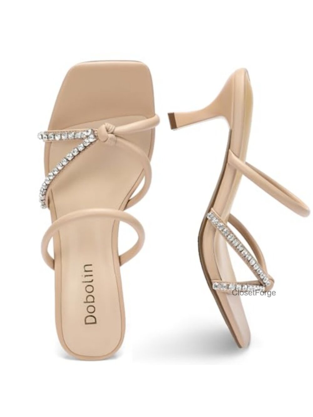 Kitten Heel Sandals Slip On Open Toe Strappy Heels for Women Comfortable Dress
